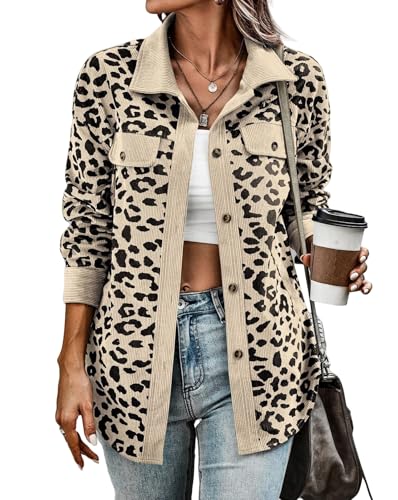 Womens Corduroy Shacket Jacket Casual Leopard Print Button Down Long Sleeve Shirt Jackets 2025 Fall Outfitsll Coats4