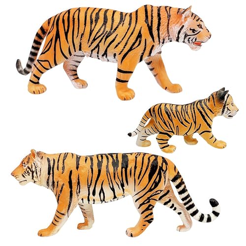Gemini&Genius Tiger Figurine Toys, Safari Animal Action Figures, 3 Pcs Wildlife Animal Toys-3-6 Inches Length-Great for Kids Gift, Party Favors, Treasure Box Prizes, Goodie Bag Fillers or Cake Toppers