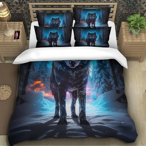 Housse de couette loup ultra douce en microfibre imprimée en 3D