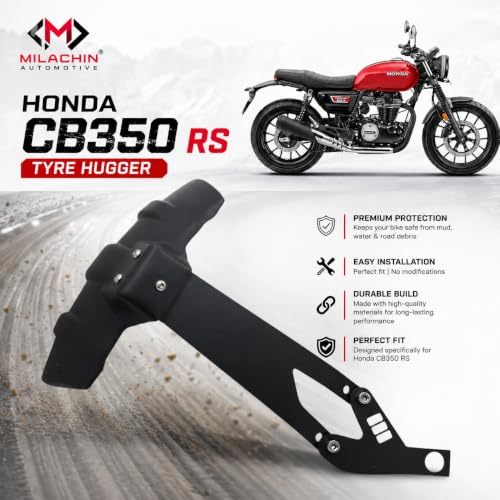 Image of Rear Tyre Hugger Compatible with Honda CB350 RS Superior Protection with Stylish Design Reflector Splash Guard with Primium Lazer Cut Mudguard (Matte Black)