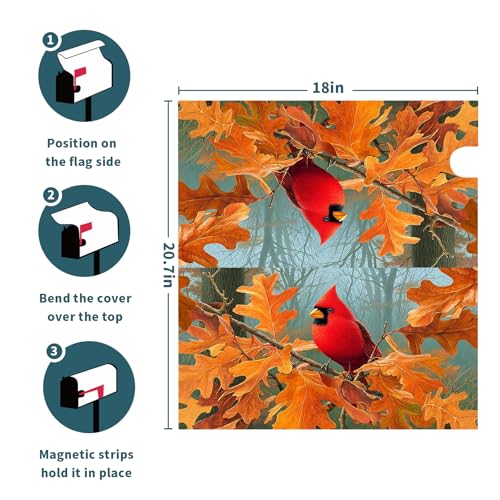 Image of Miaoquhe Autumn Red Bird Mailbox Cover Magnetic Standard Size 21x18 Inch Fall Maple Leaves Mailbox Wrap Fall Mailbox Post Cover Decor Holiday Letter Box Wraps for Home Outdoor Outside Garden Yard