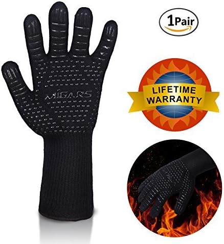 MIGARS BBQ Gloves Heat Resistant Barbecue Gloves for Cooking/Oven/Grilling 932°F Extreme -1 Pair (Long)-14" Long for Extra Forearm Protection