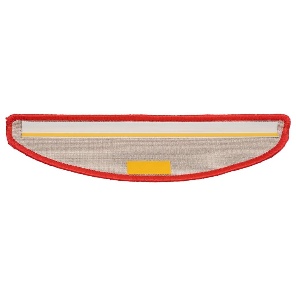 Lot de 10 tapis d'escalier - Rouge semi-circulaire - 56 x 17 x 3 cm - Antidérapant - Autocollant - Lavable - Avec protection contre les marches et les rayures - Pour escaliers en bois, pierre