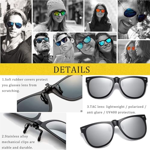 Image of Polarized Clip-on Sunglasses Over Prescription Glasses Anti-Glare UV Protection Flip-up Sun Glasses