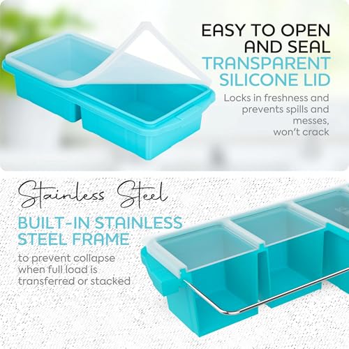 Image of Silicone Freezer Tray With Lid-Soup Freezer Container molds-Large Ice Cube Tray Set Makes 1-Cup & 2-Cup portions cubes Perfect for preparing meals in different portion sizes Oven & Dishwasher -Safe