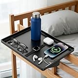 QTOETUII Bedside Shelf, BedShelfie, Bed Shelf with Cable Catch, College Dorm Room Essentials, Clip on Floating Desk Tray, Bed Side Table Storage, Loft Nightstand Decor (Black)