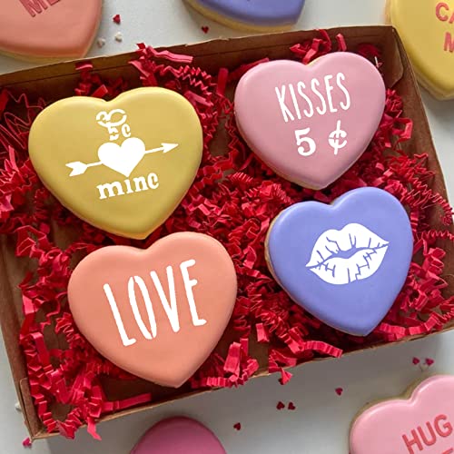 24 PCS Conversation Heart Stencils Valentine Cookie Stencils Love Phrase Sign Sayings Holiday Stencils Happy Valentine Day Stencils for Cookies Fondant Cake Baking Candy Decor (2in heart) - Thumbnail 4