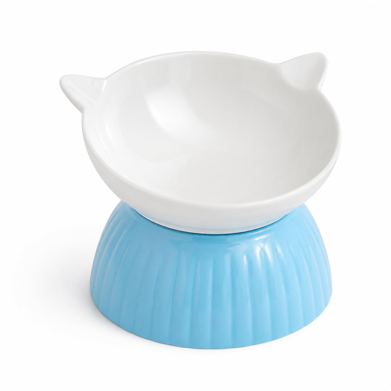 15°Tilted Cat Bowl, Anti-Vomit, Whisker Friendly, Dishwasher Safe, Blue