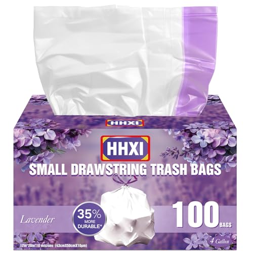 100Ct 4 Gallon Small Trash Bags Lavender Garbage Bags Scented Trash Bags Odor Resistant with Drawstring