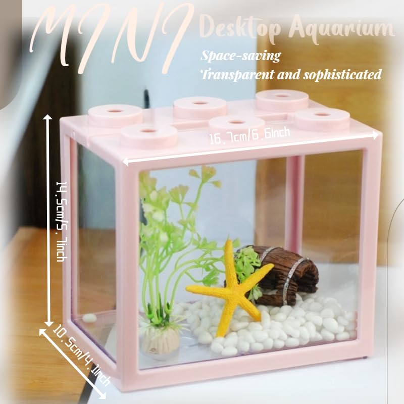cute fish tank accessory set Small Betta Tank, Stackable Mini Fish Tiny Aquarium Tank Kit with Aquarium Gravel & Resin Decorations, 0.6 Gallon Cube Desktop Fishbowl for Snails, Crabs, Starfish (Pink) : Pet Supplies Durable Fishing Line for Round Reel Fish Toys Tunnel Black COLOR:CHROME
