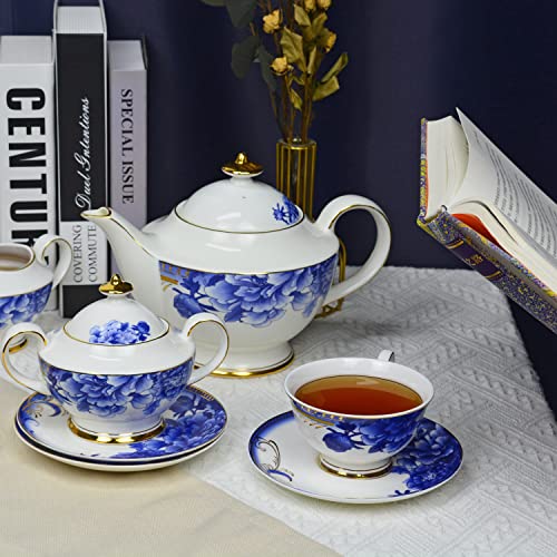 Acmlife Bone China Tea Set For 6, 21 Piece Tea Set With Teapot, Creamer Pitcher, Sugar Bowl And Teaspoons, Porcelain Tea Sets For Women #TOP1