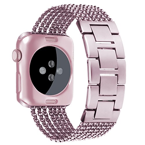 Oitom Stainless Steel Replacement Wristband Straps Band with Plated TPU Protective Bumper Case for Apple Watch Series3,Series 1,Series 2,Apple Watch Edition(Rose Gold/Sakura Pink,42mm)