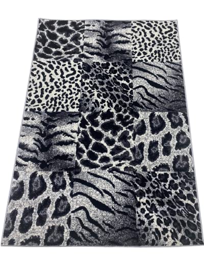 Alfombra de Salon Moderna con diseño de Cebra a cuadros | De Pelo Corto en Polipropileno y 100% Lavable | En Varias Medidas, Ideales para Cualquier Salón, Comedor, Sala o Habitacion (105 x 150 cm)