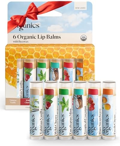 Sky Organics USDA Organic Beeswax Lip Balms for Dry Lips, 6 Organic Scents