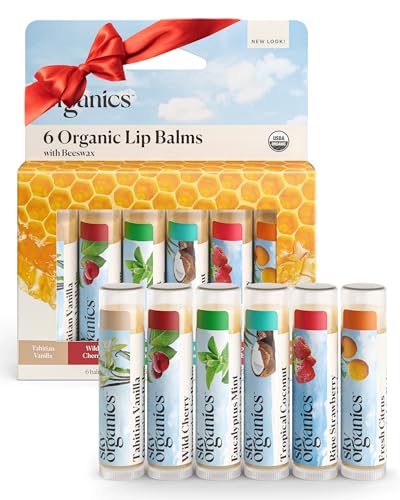 Sky Organics Organic Lip Balms With Beeswax for Lips, USDA Certified Organic, Six Assorted Flavors to Moisturize, Soothe & Soften, 6pk.