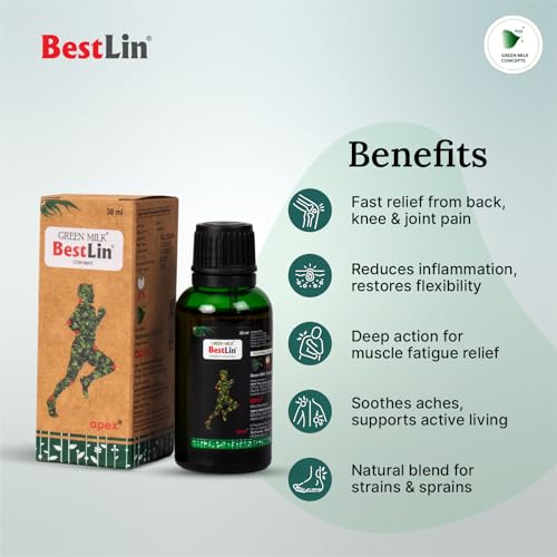 Image of Green Milk Bestlin Liniment | Ayurvedic Pain Relief Oil | Compact Joint & Knee Pain Oil for Back & Muscle Discomfort | Clean Non-Greasy Pain Relief Oils | Herbal Liniment for Daily Mobility | 30ml (Pack of 1)
