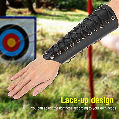 Antilog Arm Gurad, Archery Arm Guard Bracer Hunting Shooting Lace-Up Leather Armguard(Black) #TOP2