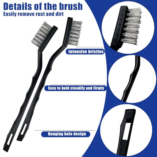 Image of 15PCS Mini Stainless Steel Wire Brush Set, Curved Handle Masonry Brushes, Wire Bristle Scratch Brush for Cleaning Welding Slag, Rust, Paint, Metal, Wood, Rust Remover Tool