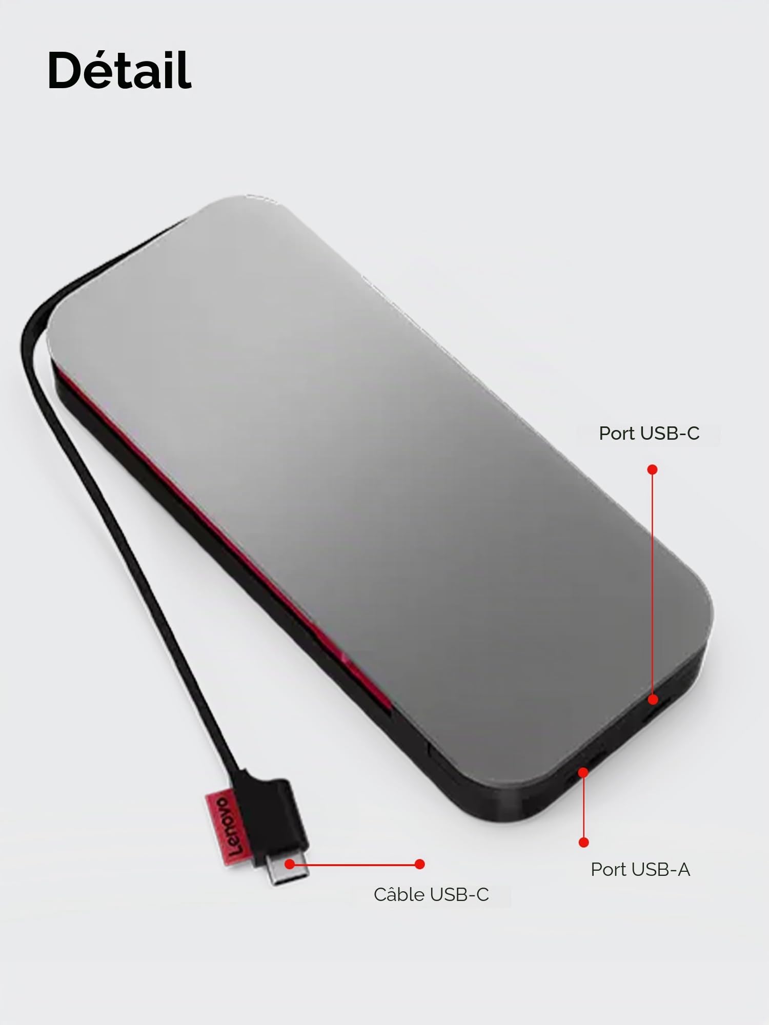 Lenovo Go [PowerBank] Chargeur USB-C pour Ordinateur Portable (20 000 mAh), Gris tempête