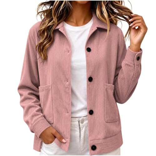 Gumipy Womens Corduroy Jacket Button Down Casual Collared Shirt Crop Coats - image 1