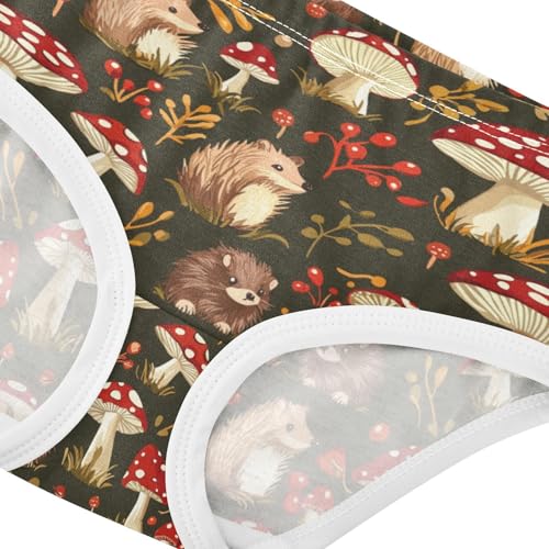 ZZKKO Red Mushrooms and Cute Hedgehogs Girls Underwear Toddler Panties for Girls Comfort Brief Size 8Y3