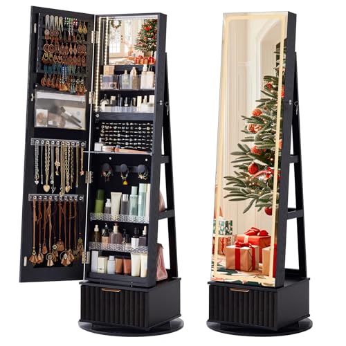 Joaxswe Fluted 360° Swivel Jewelry Armoire Cabinet...
