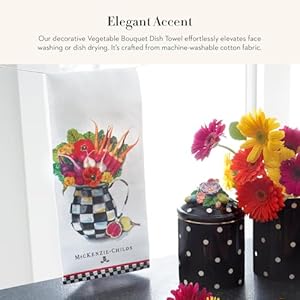 MACKENZIE-CHILDS Cotton Dish Towel, Cute Decorative Kitchen Dish Towel for Cleaning and Home Decor, Set of 1, Vegetable Bouquet MACKENZIE CHILDS Cotton Dish Towel Cute Decorative Kitchen Dish Towel for Cleaning and Home Decor Set of 1 Vegetable Bouquet