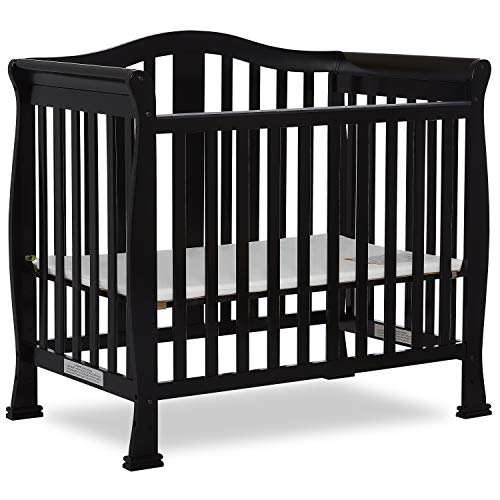 Image of Dream On Me Addison 4-in-1 Convertible Mini Crib in Black, Greenguard Gold Certified, Non-Toxic Finishes, Built of New Zealand Pinewood, Comes with 1” Mattress Pad