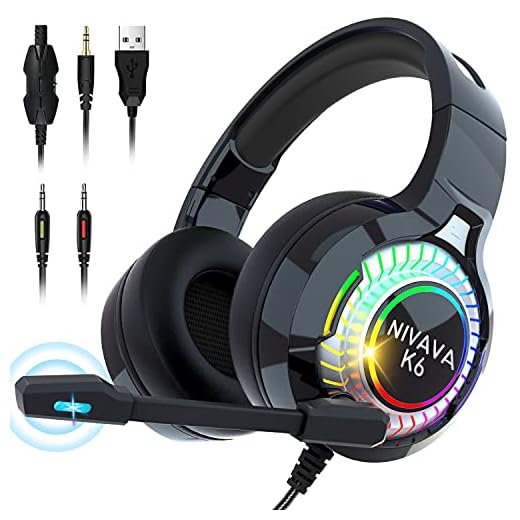 Nivava Gaming Headset for PS4, Xbox One, PC Headphones with Microphone LED Light Mic for Nintendo Switch Playstation Computer, K6(Black)