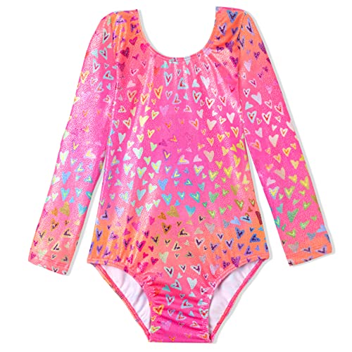 Image of Domusgo Toddler Leotard Gymnastics Long Sleeve, Sparkly Tumbling Dance Leotards for Baby Girls Kids Teens 2-14 Years