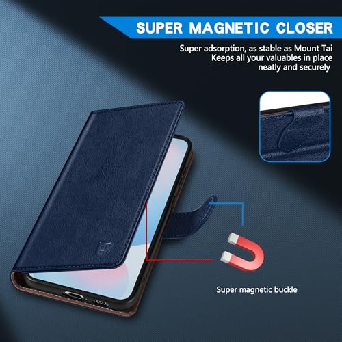 Image of ZZXX for Samsung Galaxy S25 Wallet Case with [RFID Blocking] Card Slot Kickstand Magnetic Closure Leather Flip Fold Protective Phone Case for Samsung Galaxy S25 5G Case Wallet(Blue-6.2 inch)