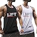 Tuopuda Canotta Uomo Bodybuilding Cotone Canottiera Palestra Senza Maniche Muscolo Formazione Veste sotto Maglie Sportive Tank Top T-Shirt, Nero + Bianco, XXL