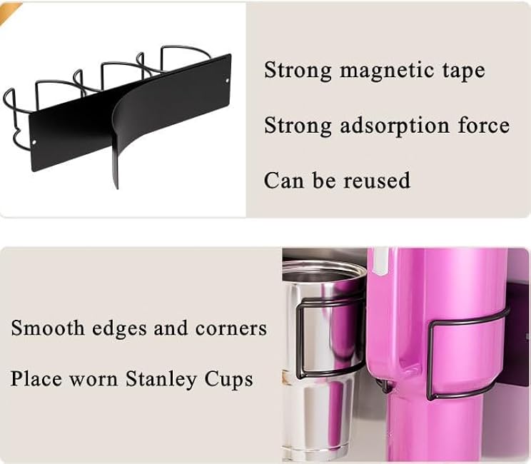 Magnetic Cup Holder for Stanley Cups,Magnetic Stanley Cup Holder,Durable Home Organizer for Stanley 40oz Tumblers,Features a Powerful Magnetic for refrigerators-2 Cup Holders+1 Cup lid Holder