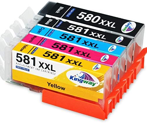 KINGWAY 580 581 XXL Ink Cartridges for Canon PGI-580 CLI-581 PGI-580XL CLI-581XL Ink for Canon Pixma TR8550 TR7550 TS705 TS6150 TS6151 TS6250 TS6251 TS6350 TS8350 TS8351 TS8352 TS9550 printer