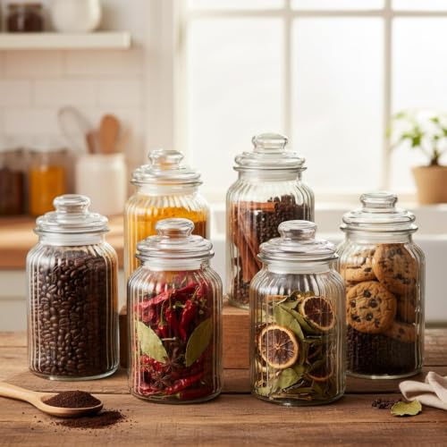 Image of STAR WORK - 1500 ML Glass Storage Jars - Clear Glass Jars with Airtight Lids airtight glass Kitchen Jars for Canning, Fermenting (5)