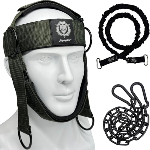 Neck Harness for Increases Neck Core Strength - Neck Exerciser with 30' Heavy Duty Steel Chain for Safely Lifting Weights Up to 280 lbs Green