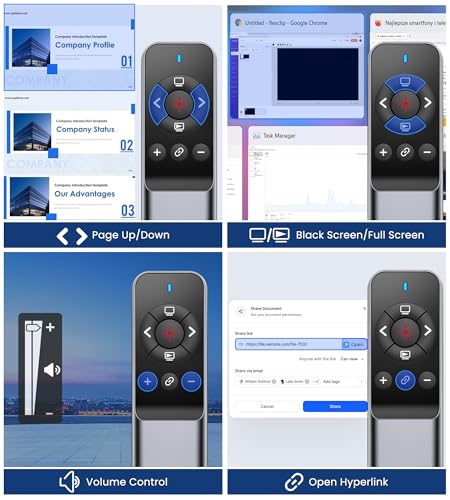 Image of Wireless Presentation Clicker with Laser Pointer, USB-C & USB-A Dual Receiver, Hyperlink & Window Switch Support, 100M Red Light, Compatible with PowerPoint /Keynote /Google Slides