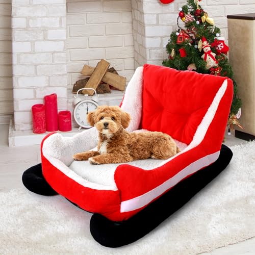 Christmas Dog Bed Pet Red Sleigh Cat Sofa wit...