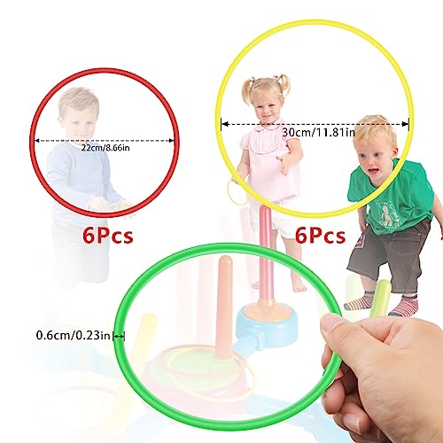 OOTSR 12 stücke Kunststoff Toss Ringe Set für Ring Toss Spiel, 22cm und 30cm Drinnen draußen Kinder Target Übungsspiele, Party Favor Spiele, Karneval, Garten (6 Farben)