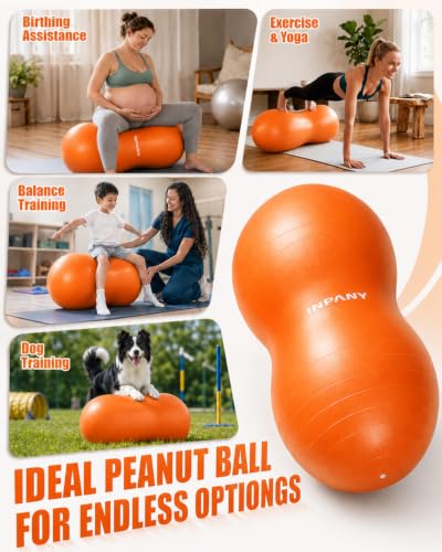 Image of INPANY Peanut Ball - Anti Burst Exercise Ball for Labor Birthing, Physical Therapy for Kids, Core Strength, Flexible Seating, Home & Gym Fintness, Sensory Chair Wiggle Seat for Boys and Girls