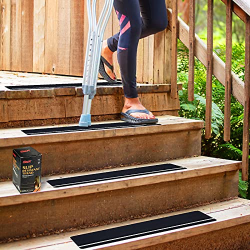 S&X Outdoor Stair Treads Non-Slip 5-Pack, 6' x 24' with Glow-in-The-Dark Stripe Heavy Duty Anti Slip Tape for All Slippery Surfaces - Weather Resistant Grip Tape for Stairs, Steps