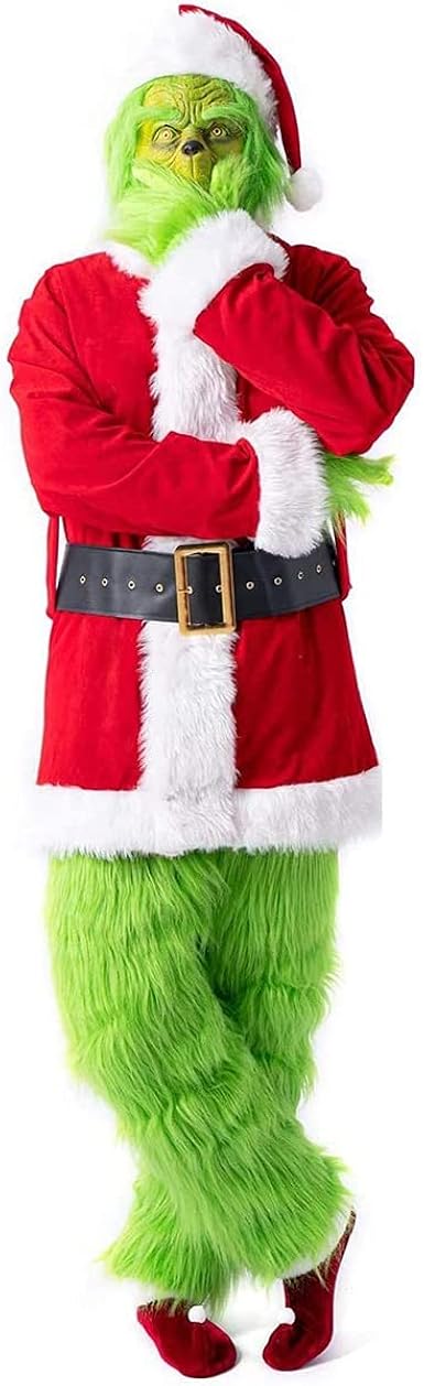 The Grinch 2022 Christmas Outfit Grinch Xmas Costume Adult Christmas 7Pcs Green Cosplay Furry Outfit Scary  Santa Claus Suit Fleece Velvet Outfit For Men Women Kids : Amazon.co.uk:  Toys & Games