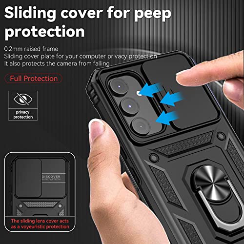 Image of ShieldTech Back Cover Case Compatible for Samsung Galaxy A54 5G with Slide Camera Shield Cover & Rotated Ring Stand | Military Grade Mobile Phone Cover Case for Samsung Galaxy A54 5G (Black)