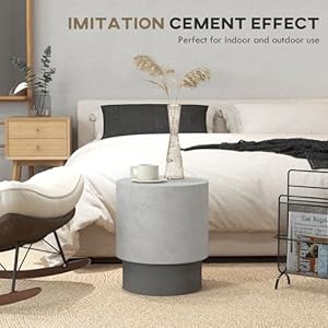 Homcom concrete finish end table round side table with 4 adjustable feet lightweight for indoor outdoor gray  urban country home decor
