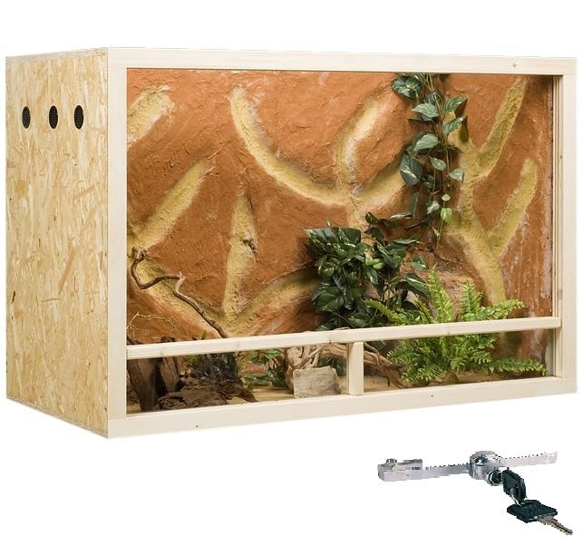 OSB Terrarium, Holzterrarium 120x60x80 cm mit Seitenbelüftung, Zierleistenset:mit Zierleistenset, Sicherheitspaket:mit Sicherheitspaket
