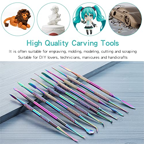 Coolty Lot de 10 outils de sculpture de cire à double extrémité en acier inoxydable avec étui de transport pour sculpter, détailler, sculpture de poterie - Image 7