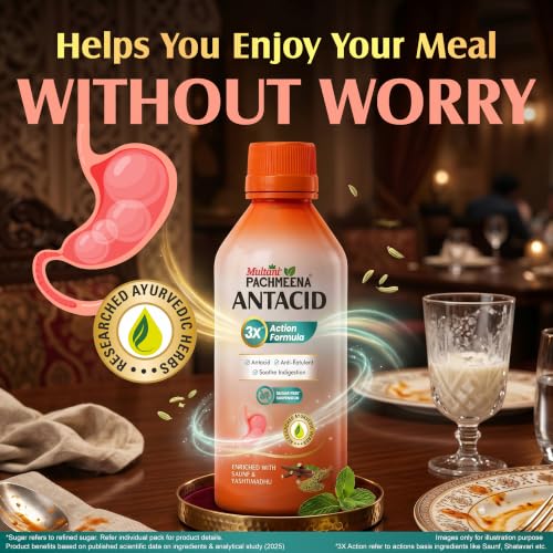 Image of Multani Pachmeena Antacid Digestive Syrup | Sugar Free | Helps Relieve Indigestion, Acidity & Gas | Ayurvedic Digestive Support | 200 ml