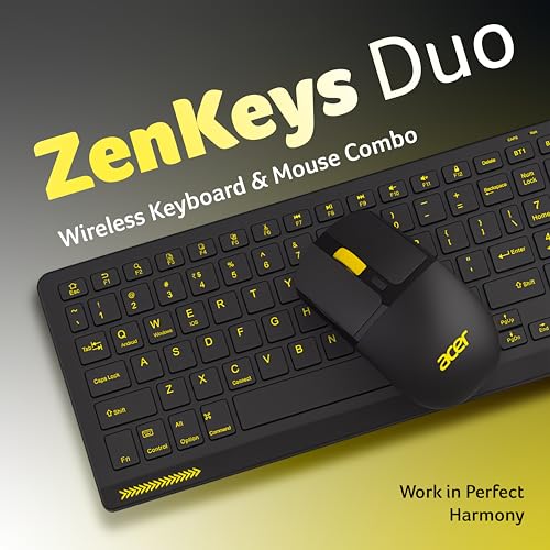 Image of Acer ZenKeys Duo Wireless Keyboard & Mouse Combo | 2.4 GHz + Bluetooth | Rechargeable 500 mAh Type-C | 99-Key Silent Keyboard | 1600 DPI Optical Mouse | 10m Range | Windows /macOS /Linux Compatible
