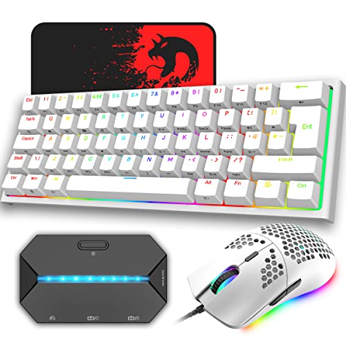 ゲーミングキーボードマウス セット ゲーミングキーボード 赤軸 白 ホワイト メカニカル テンキーレス 60% コンパクト 14種類のRGBバックライト 全キー防衝突 Type C 有線 英語配列 日本語取扱説明書付き 専用コンバーター switch/PS