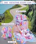 Remote Control Car Unicorn Trucks with Lights and Music,360°Rotating 4WD Stunt RC Cars Toys for Girls, 2.4 GHz, Rechargeable, All Terrain Car Toys Gifts for Girls Age 3-12 (with Storage Bag)